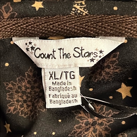 PJ’s * Trees and Stars * 2pc Pajama Top & Shorts Set * size XL * Black & Gold * - Picture 3 of 11